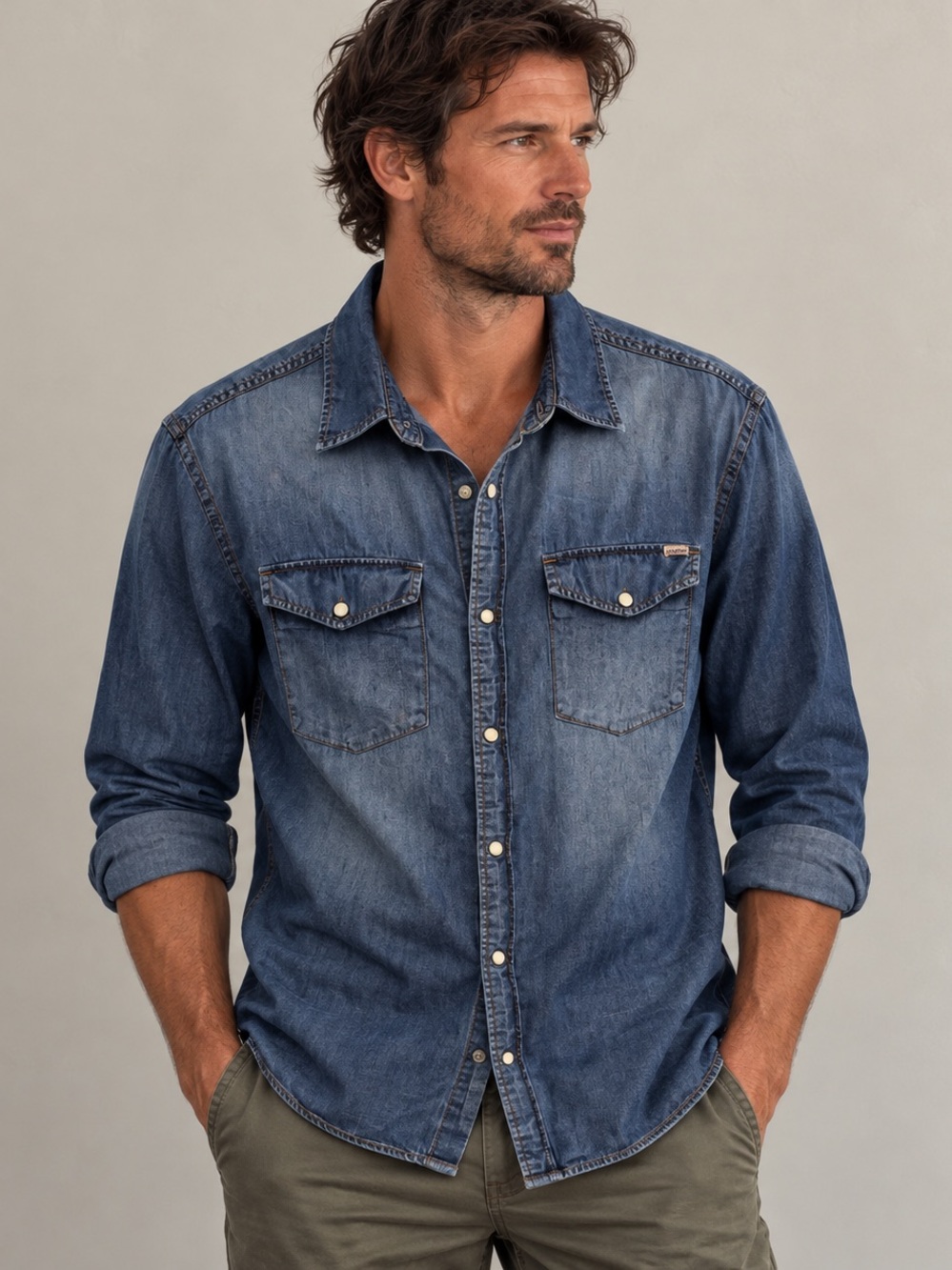 Jack & Jones Comfort Fit Denim Snap Button Shirt
